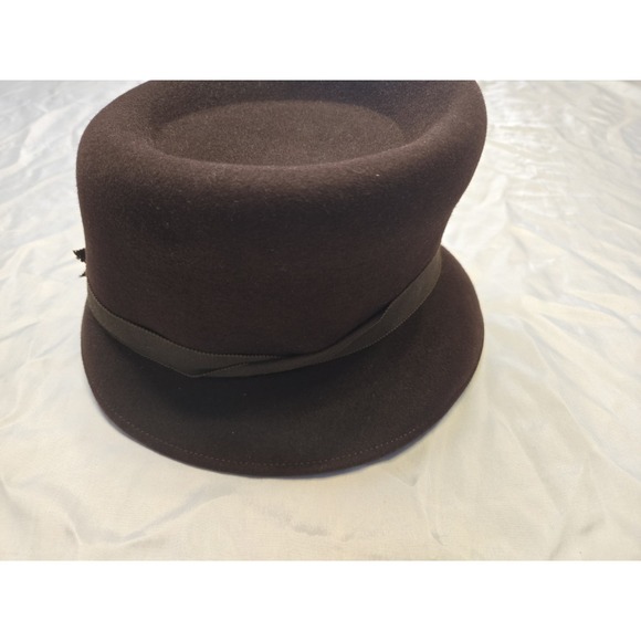 Vtg Stetson Fifth Avenue Womens Cloche Hat 22.5 Brown Wool Felt Ribbon Luxury - Picture 6 of 12